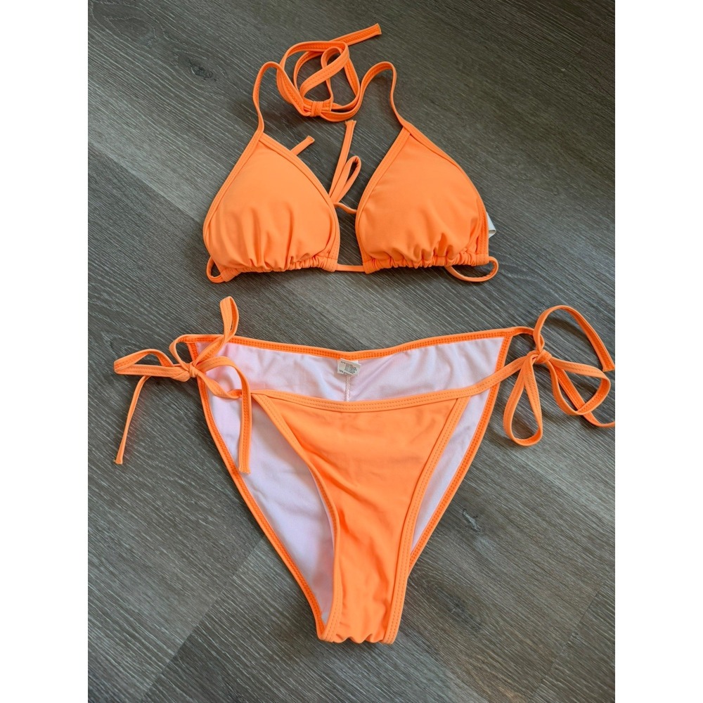 Size M Women's Orange Two Piece Side Tie Bikini